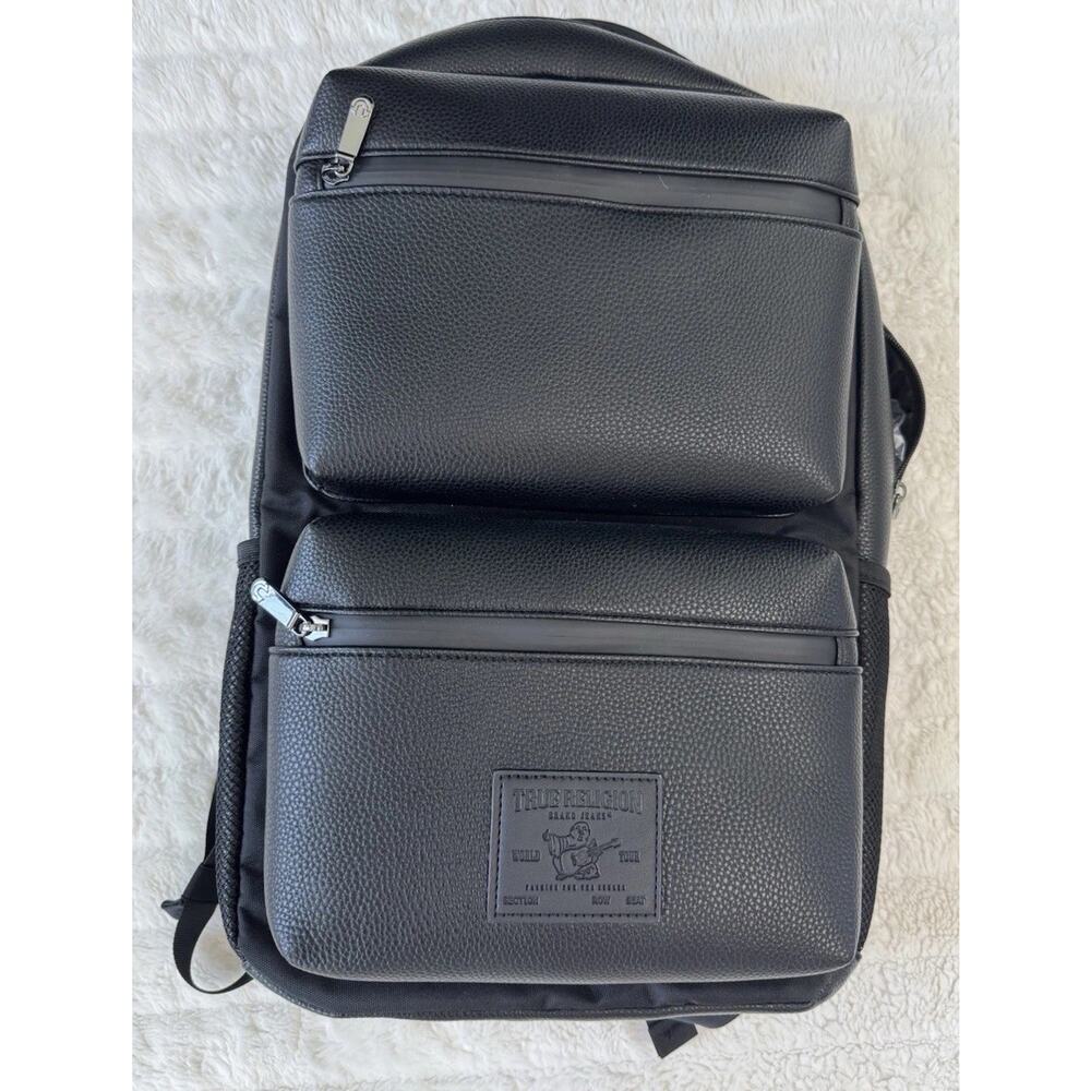 True Religion Black Laptop Backpack Zip Closure Adjustable Straps